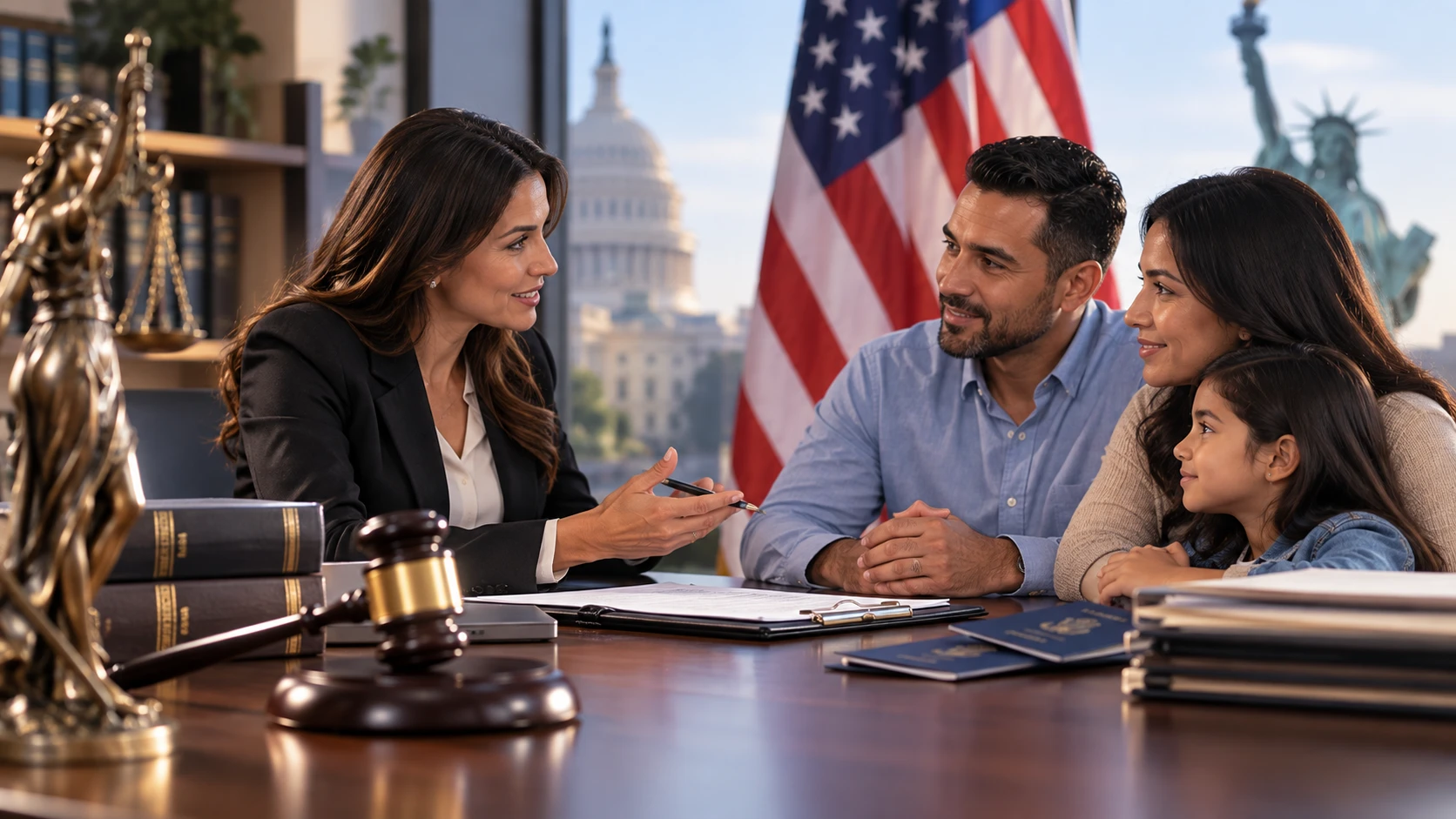Immigration attorney meeting with a family